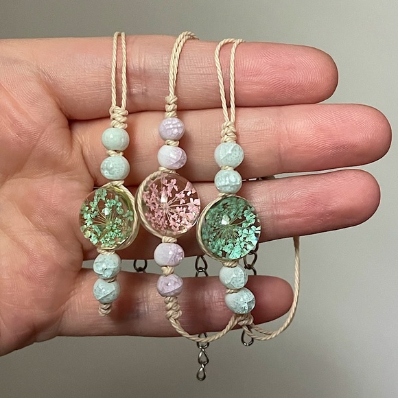 Handmade Jewelry - Handmade Genuine Flowers & Glass Bead Soft Girl Era Best Friend Bracelets Bundle